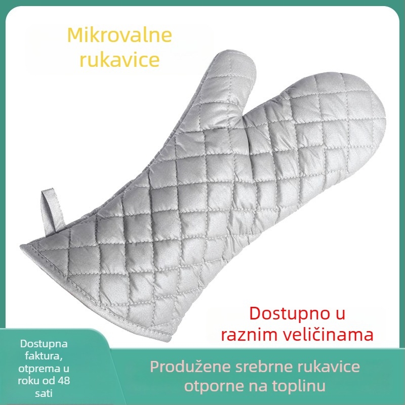 Srebrne kuhinjske rukavice otporne na visoke temperature, tri veličine (Velika, Srednja, Mala), debeli izolacijski sloj za pećnicu i mikrovalnu, 1 par