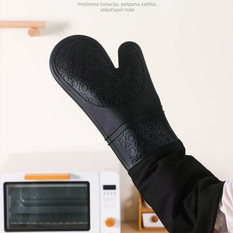 Rukavice od silikona otporne na visoke temperature do 500°C, s platnenim pokrovom, vodonepropusne, izolirane, protuklizne, duge i debele za zaštitu od opeklina.