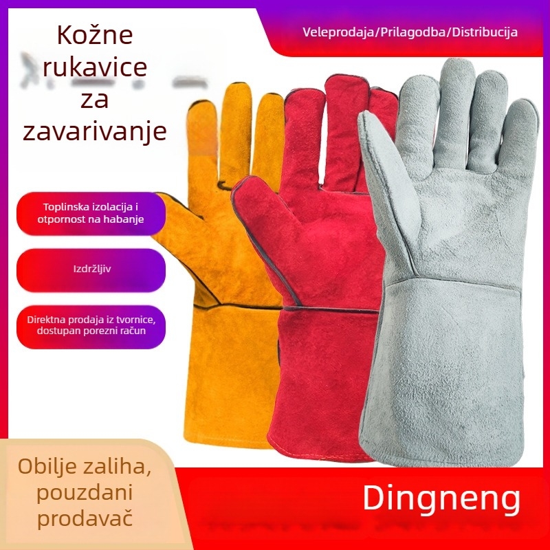 Dvostruko kožne rukavice za zavarivanje, debele i produžene, otporne na visoke temperature, vatrootporne, otporne na habanje i izolirane