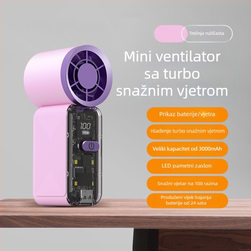 2026 novi prenosni prozirni ventilator za stolno i ručno korištenje, hlađenje, visok estetski dojam