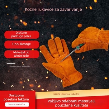 Rukavice za zavarivanje od teleće kože, dvostruke, pune duljine, toplinska izolacija i otpornost na plamen