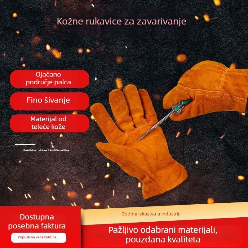 Rukavice za zavarivanje od teleće kože, dvostruke, pune duljine, toplinska izolacija i otpornost na plamen