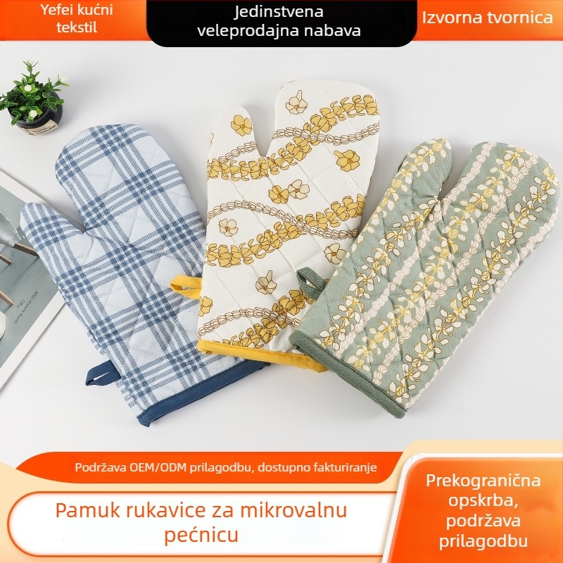 Rukavice za pećnicu od pamukavog platna, cvjetni uzorak, zaštita od opeklina, visoka otpornost na temperaturu, duljina 32 cm