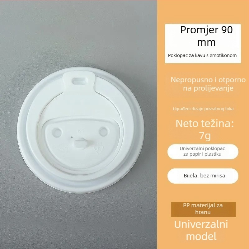Jednokratna kapica za kavu promjera 90 mm s osmijehom, nepropusna za tople napitke za ponijeti