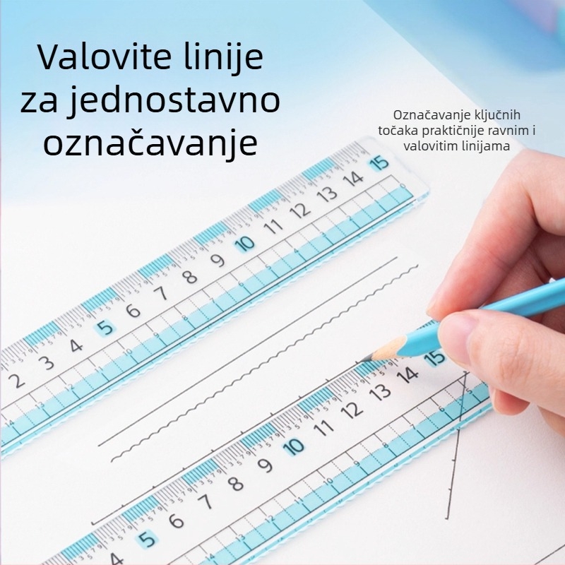 Hobi set ravnala s milimetarskom skalom, veliko digitalno ravnalo, četverodijelni set s ravnalima od 15 cm, 18 cm i 20 cm, trokutasto ravnalo i kutomjer.