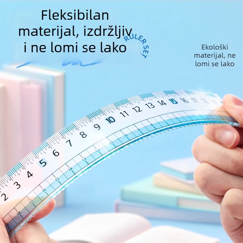 Hobi set ravnala s milimetarskom skalom, veliko digitalno ravnalo, četverodijelni set s ravnalima od 15 cm, 18 cm i 20 cm, trokutasto ravnalo i kutomjer.