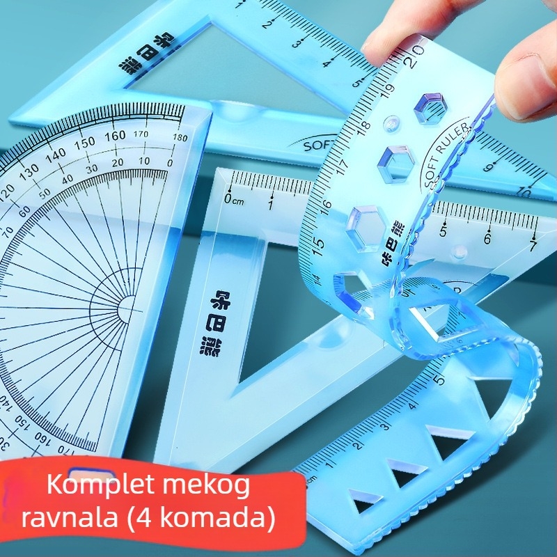 Mesibo Geometrijski alat 4-dijelni set: 20 cm ravnalo, kutomjer, fleksibilno ravnalo i trokut