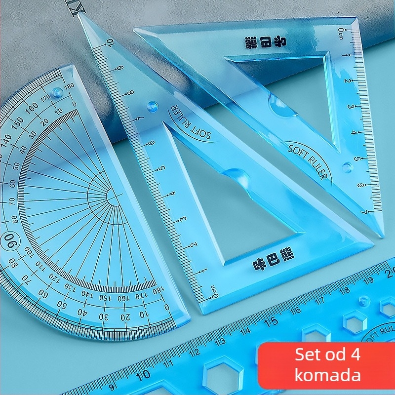 Mesibo Geometrijski alat 4-dijelni set: 20 cm ravnalo, kutomjer, fleksibilno ravnalo i trokut