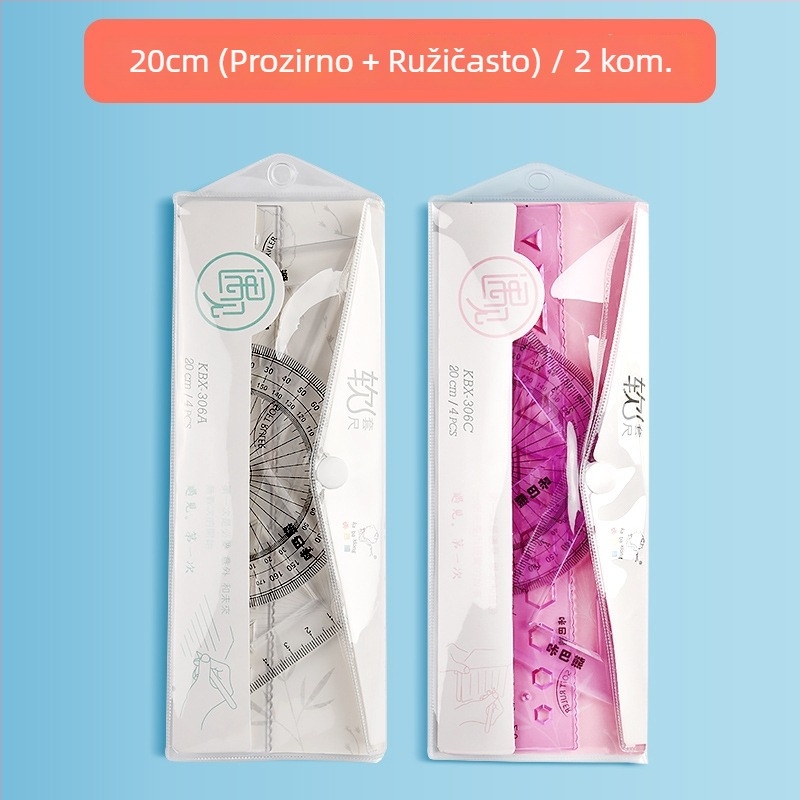 Mesibo Geometrijski alat 4-dijelni set: 20 cm ravnalo, kutomjer, fleksibilno ravnalo i trokut