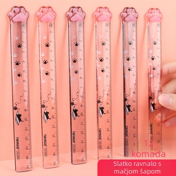 Plastična ravnala s dizajnom mačje šape, višenamjenska, prozirna, slatkog crtić-stila za učenike osnovne škole