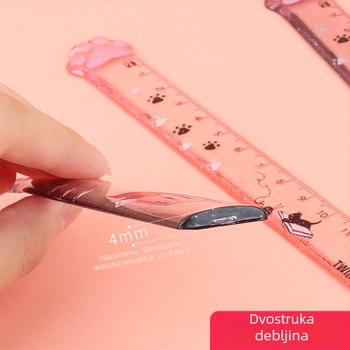 Plastična ravnala s dizajnom mačje šape, višenamjenska, prozirna, slatkog crtić-stila za učenike osnovne škole