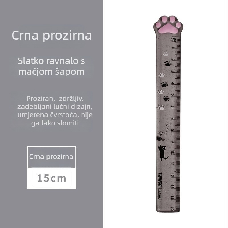 Plastična ravnala s dizajnom mačje šape, višenamjenska, prozirna, slatkog crtić-stila za učenike osnovne škole
