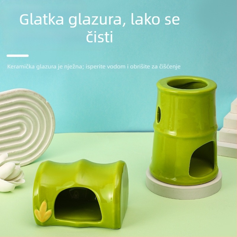 Keramičko gnijezdo za hrčka s dizajnom Panda u nacionalnom stilu, serija svježeg zelenog bambusa, keramička boca za vodu, zdjela od bambusa, gnijezdo od bambusa