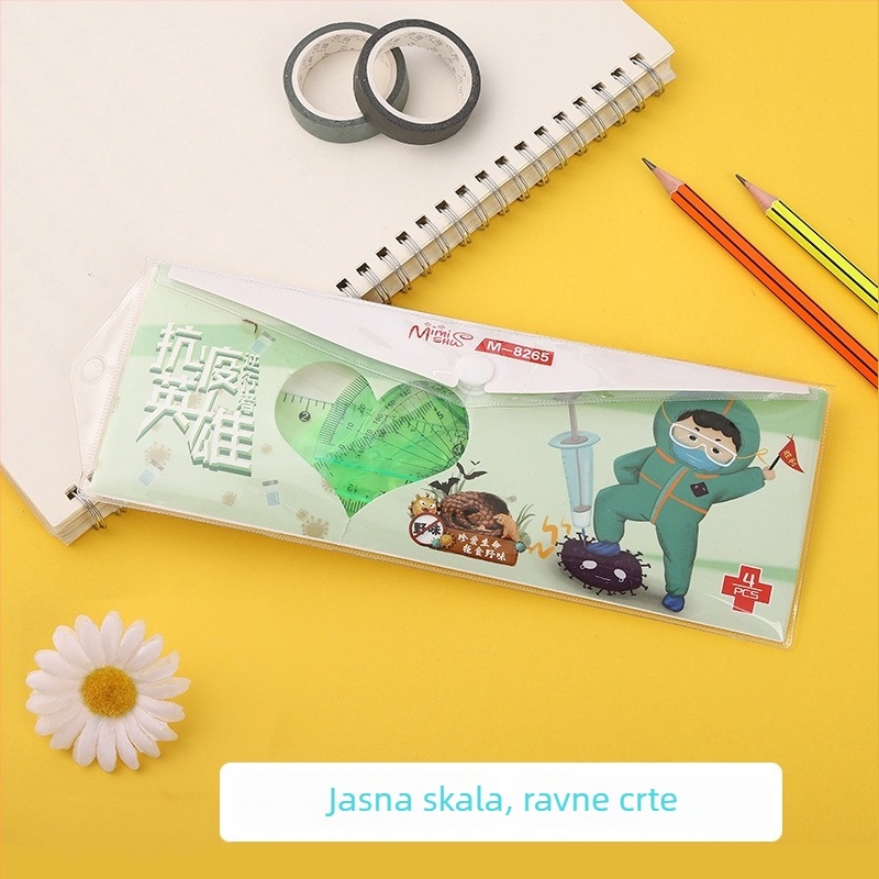 Antiepidemijski heroj 8265 – set od četiri ravnala za učenike za crtanje i mjerenje, mekano plastično ravnalo, 20 cm