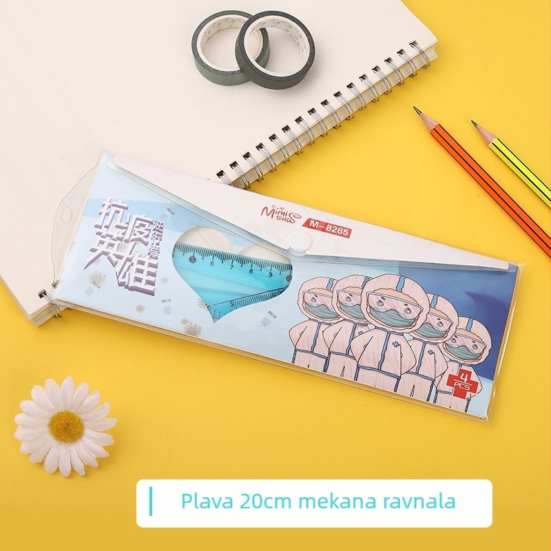 Antiepidemijski heroj 8265 – set od četiri ravnala za učenike za crtanje i mjerenje, mekano plastično ravnalo, 20 cm