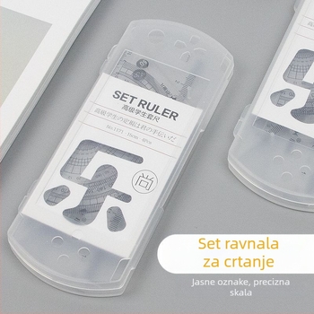 Kutija s 4 metalne ravnalo za učenike: ravnalo, trokutasti ravnalo i kutomjer