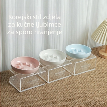 Korejskog stila keramička zdjela za sporo hranjenje pasa i mačaka s otiskom šape, protiv gušenja, zdjela za hranu mačaka, akrilni stalak za zdjele, sprječava tamne mrlje na bradi