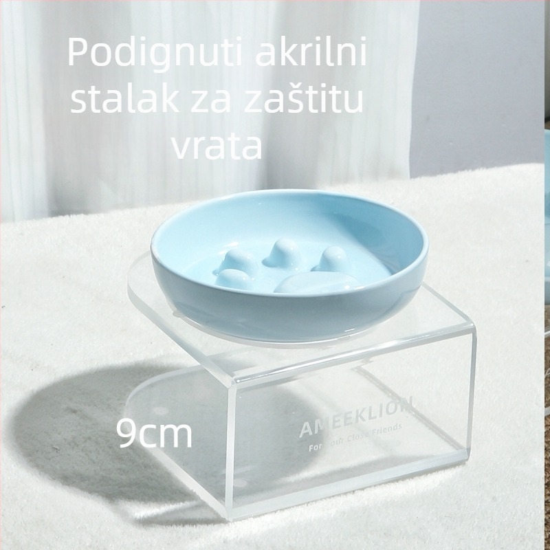 Korejskog stila keramička zdjela za sporo hranjenje pasa i mačaka s otiskom šape, protiv gušenja, zdjela za hranu mačaka, akrilni stalak za zdjele, sprječava tamne mrlje na bradi