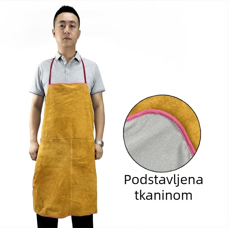 Dvoslojni kožni prednji dio za zavarivanje od teleće kože, toplinska izolacija, zaštita od opeklina i iskri, plamenoodbojno zaštitno odijelo za zavarivače