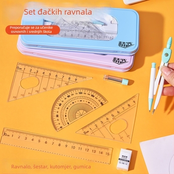 Set kompas i ravnala — sladak trokuti ravnalo i ravnalo s pravim rubom, sedmeročlani set za crtanje za učenike