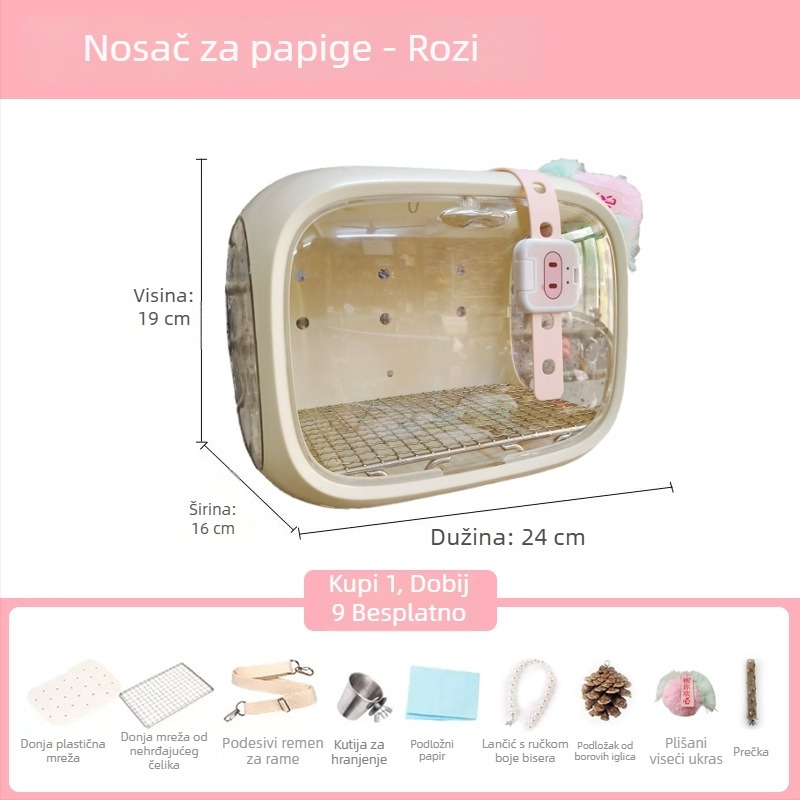 Prijenosni akrilni vanjski ptičji kavez za papige, pogodan za budgerigar, lovebird i cockatiel