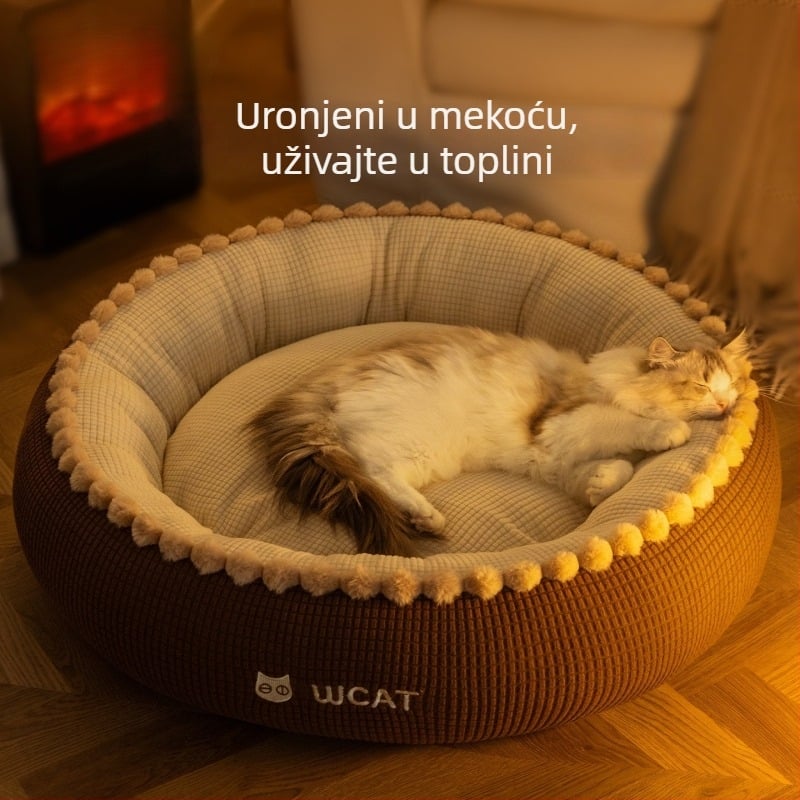 Otvoreno okruglo gnijezdo za mačke i manje do srednje veličine pse, debeli topli zimski ležaj