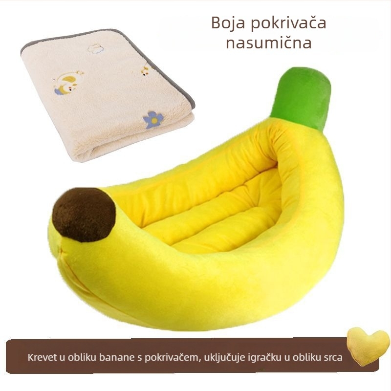 Banana oblikovano leglo za kućne ljubimce za pse i mačke, s odvojivim i pranjem dijela, za sve sezone, pogodna za male i srednje pse, uključujući korgije, toplo zimi