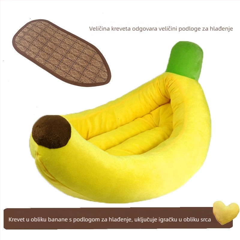 Banana oblikovano leglo za kućne ljubimce za pse i mačke, s odvojivim i pranjem dijela, za sve sezone, pogodna za male i srednje pse, uključujući korgije, toplo zimi