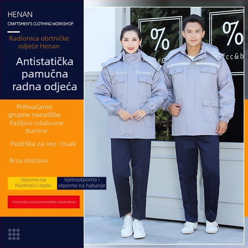 Zaštitni pamučni kaput za električare s reflektirajućim trakama, dugi zimski radni kaput za radionicu, anti-statistički i pojačani
