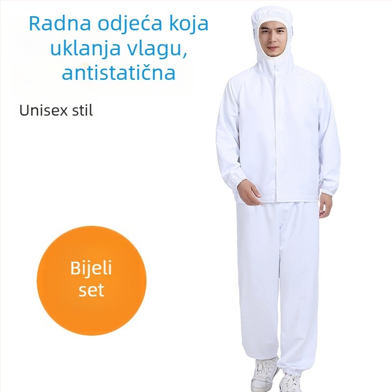Antistatičko radno odijelo s kapuljačom za prehrambenu industriju, odvlaži vlagu, jednostavno za pranje, dugi rukav s logom