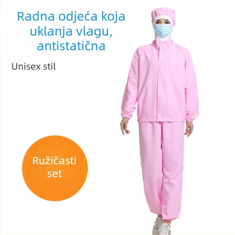 Antistatičko radno odijelo s kapuljačom za prehrambenu industriju, odvlaži vlagu, jednostavno za pranje, dugi rukav s logom