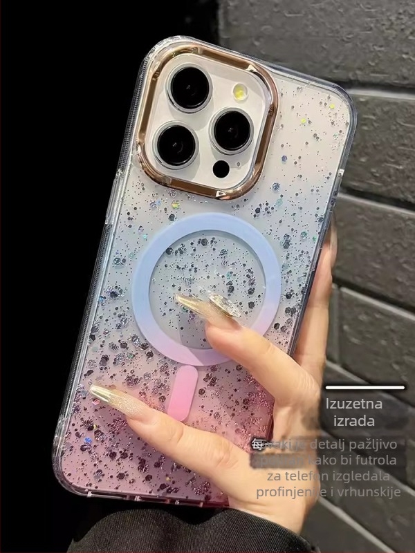 Novo magnetsko kućište s zvjezdanim glitterom za iPhone 13-16 Pro seriju, gradijentni završetak