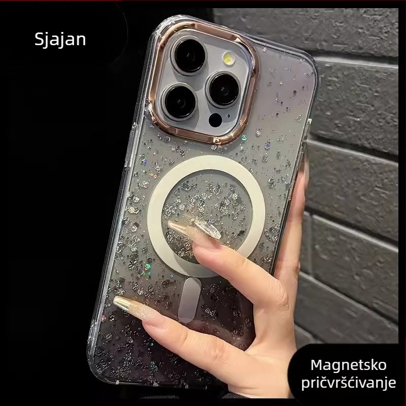 Novo magnetsko kućište s zvjezdanim glitterom za iPhone 13-16 Pro seriju, gradijentni završetak