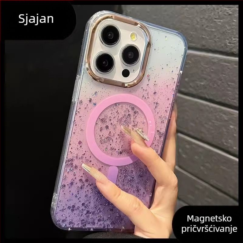 Novo magnetsko kućište s zvjezdanim glitterom za iPhone 13-16 Pro seriju, gradijentni završetak