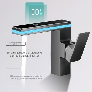Pametna slavina za kupaonicu s digitalnim zaslonom i LED ambijentalnim svjetlom za umivaonik (topla i hladna voda)
