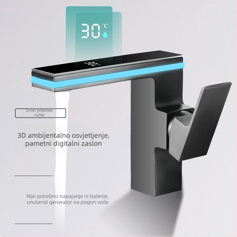 Pametna slavina za kupaonicu s digitalnim zaslonom i LED ambijentalnim svjetlom za umivaonik (topla i hladna voda)