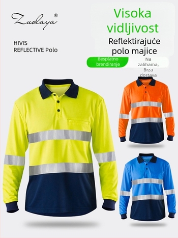 Reflektirajuća POLO muška radna košulja s dugim rukavima, brzo se suši – za sanitaciju i održavanje cesta