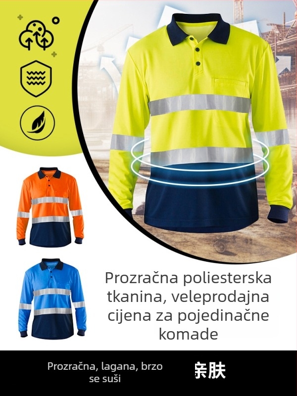 Reflektirajuća POLO muška radna košulja s dugim rukavima, brzo se suši – za sanitaciju i održavanje cesta