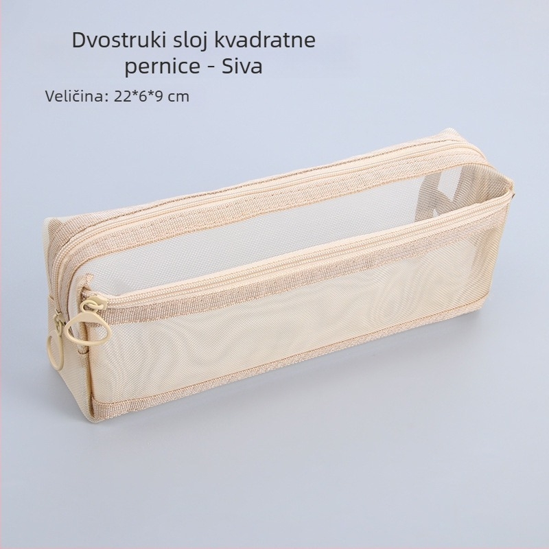 Prozirna mrežasta torbica za olovke, dvostrukog sloja, velika kapaciteta, za učenike, sa zatvaračem