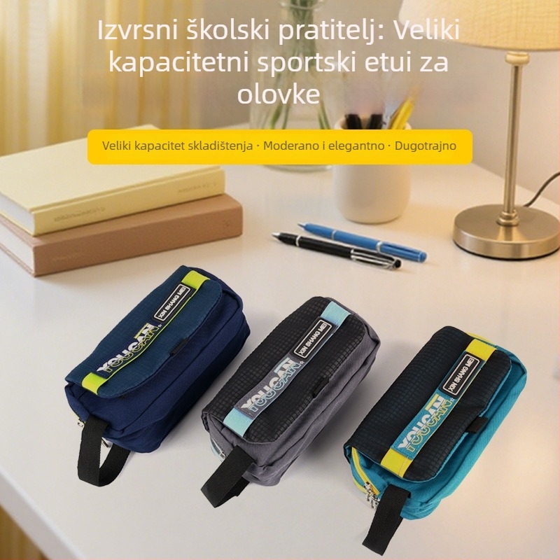 Boyi torbica za olovke velike kapacitete s ručkom, otporna na mrlje, višeslojno pohranjivanje, sportski stil, za učenike srednje škole i gimnazije