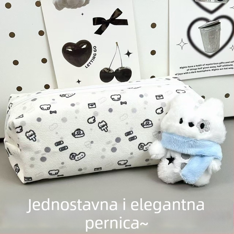 Pernica s konturama mačke – slatka, minimalistička, velika kapaciteta, višenamjenski organizator školskih potrepština za djevojčice i učenice