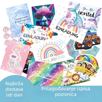 Pozivnice na njemačkom, engleskom i francuskom jeziku s čestitarskim i zahvalnim karticama, u kutiji za kartice — prilagođeno tiskanje po vašoj slici