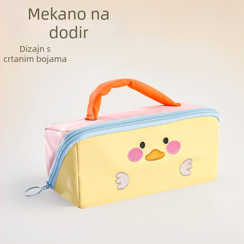 Slatka torbica za olovke s animacijskim motivom i dizajnom blok bojama, velika kapaciteta, s ručnim nošenjem
