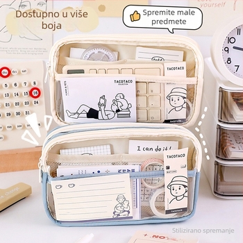 Prozirna pernica velike kapacitete, dizajn s tri sloja, za djevojčice.