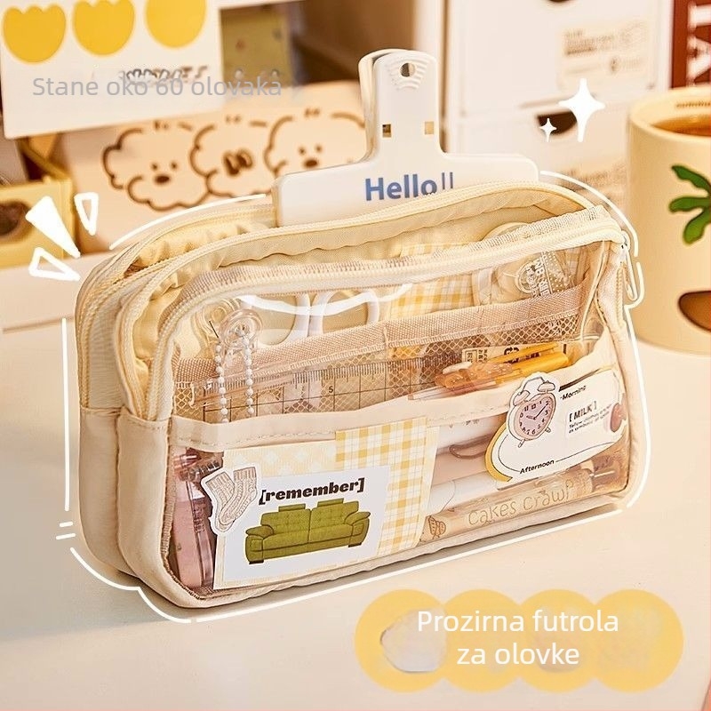 Prozirna pernica velike kapacitete, dizajn s tri sloja, za djevojčice.