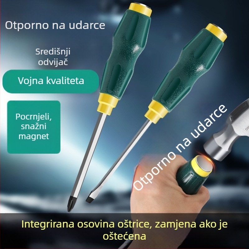 Magnetski odvijač s čvrstim jezgrama, izuzetno čvrst industrijski udarni odvijač, ravna i križna glava, teški razred