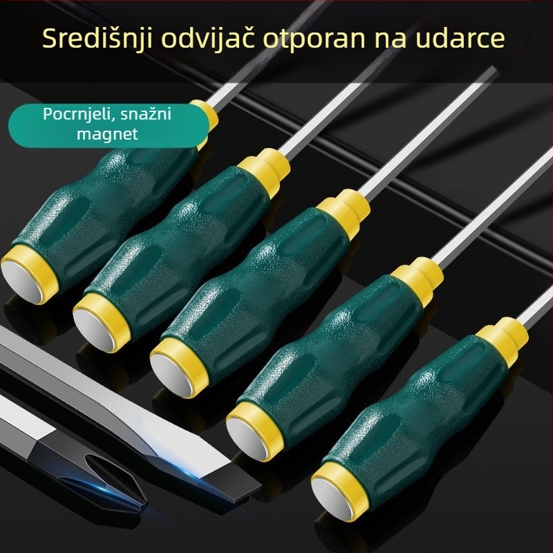 Magnetski odvijač s čvrstim jezgrama, izuzetno čvrst industrijski udarni odvijač, ravna i križna glava, teški razred