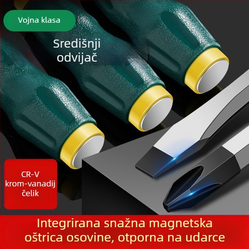 Magnetski odvijač s čvrstim jezgrama, izuzetno čvrst industrijski udarni odvijač, ravna i križna glava, teški razred