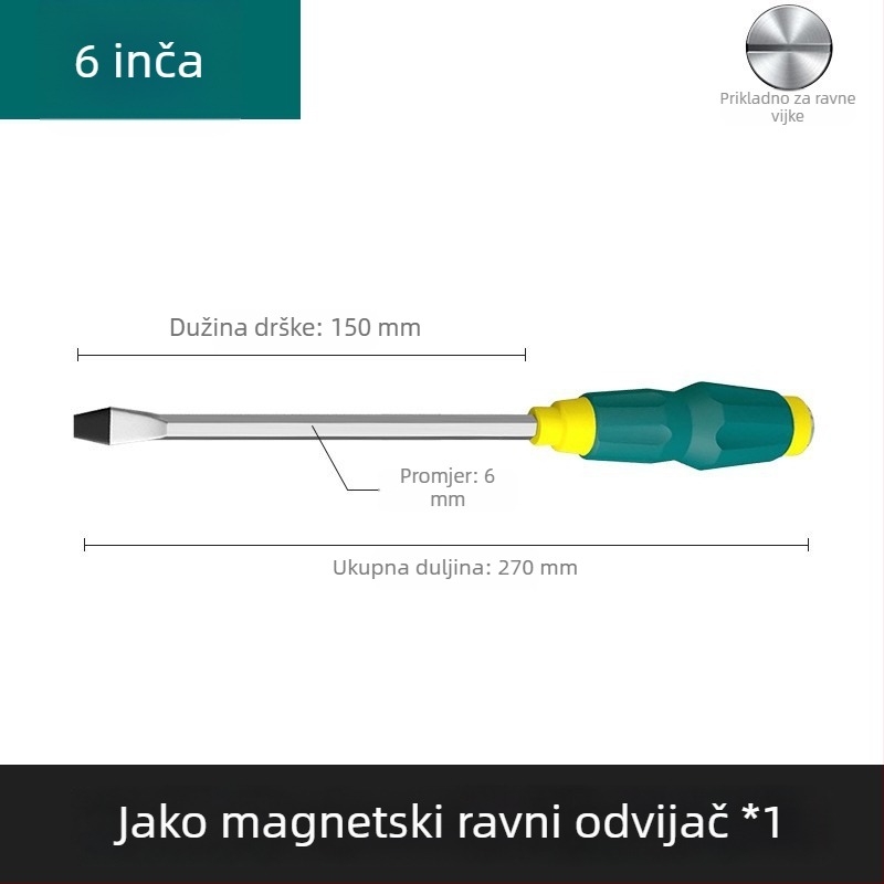 Magnetski odvijač s čvrstim jezgrama, izuzetno čvrst industrijski udarni odvijač, ravna i križna glava, teški razred