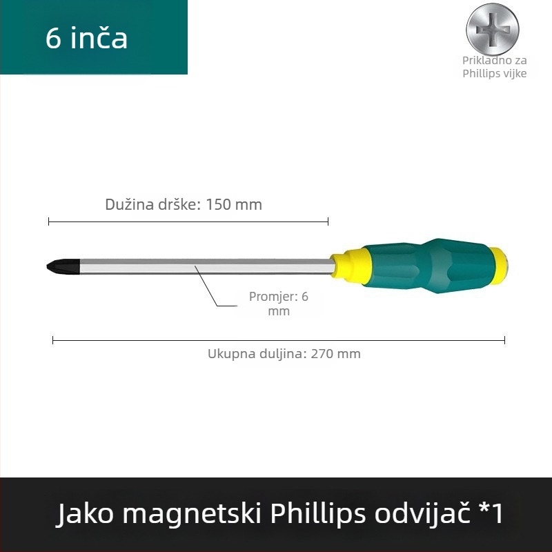 Magnetski odvijač s čvrstim jezgrama, izuzetno čvrst industrijski udarni odvijač, ravna i križna glava, teški razred